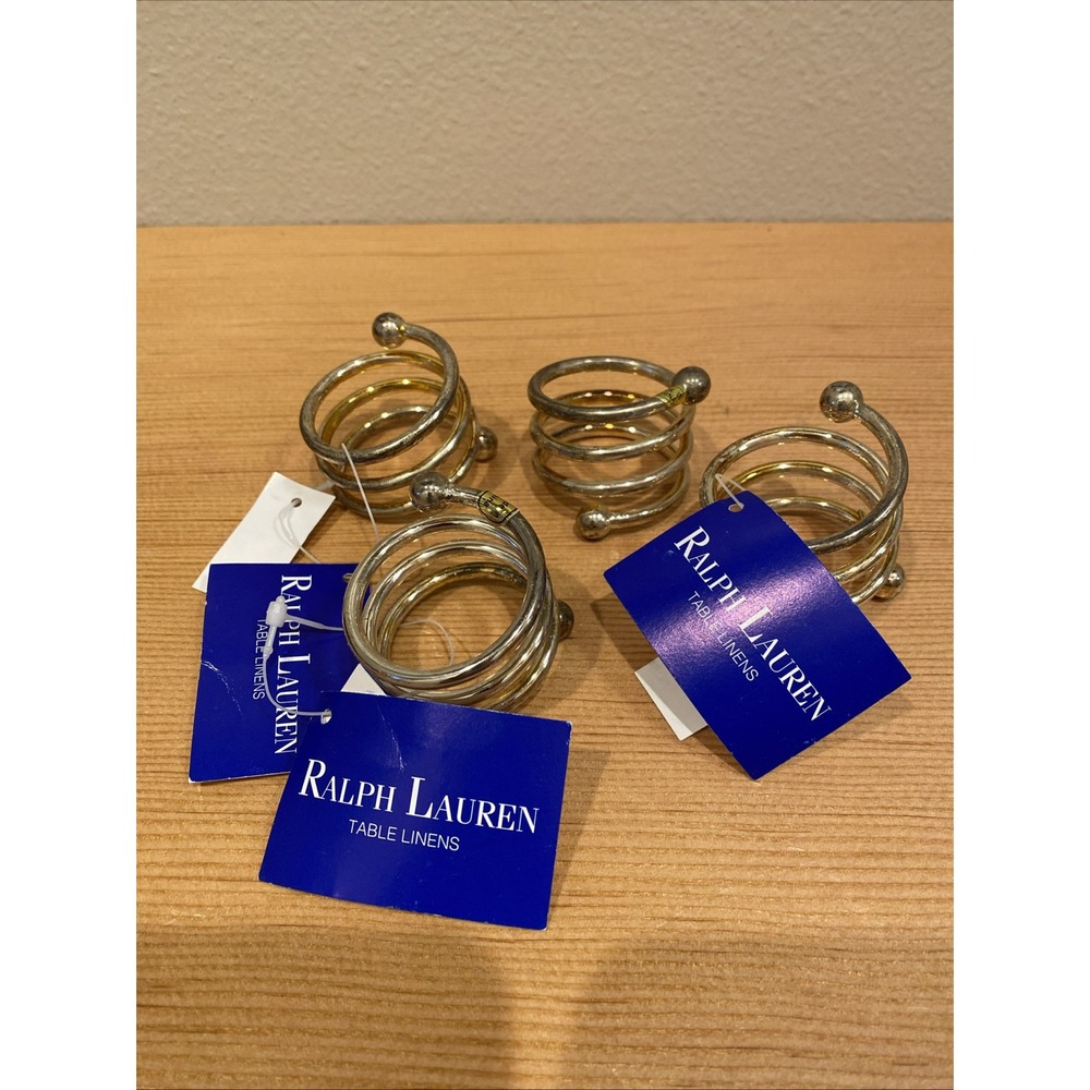 Ralph Lauren‎ Napkin Rings Twist With Balls Silver Tone Set Of Four NWT